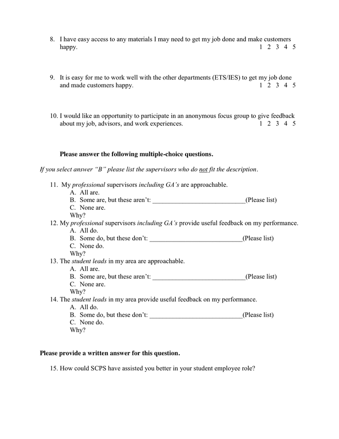 Student employee satisfaction survey in Word and Pdf formats - page 2 of 6