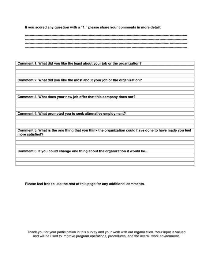 Employee Satisfaction Survey Sample In Word And Pdf Formats Page 2 Of 2