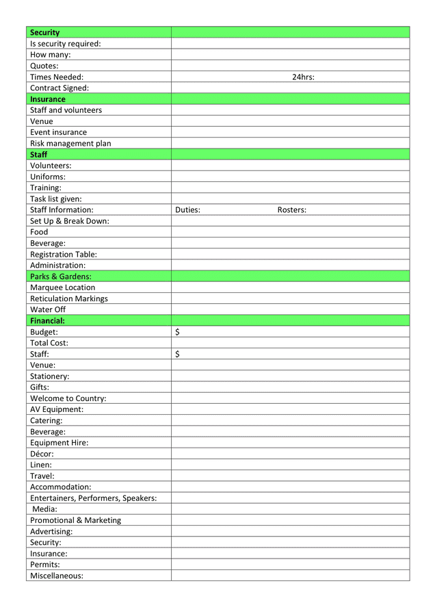 event planning checklist excel