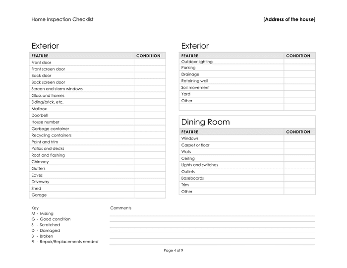 Home Inspection Checklist in Word and Pdf formats - page 4 of 9