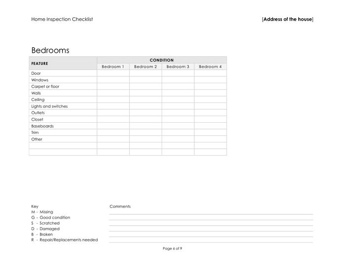 Home Inspection Checklist in Word and Pdf formats - page 6 of 9