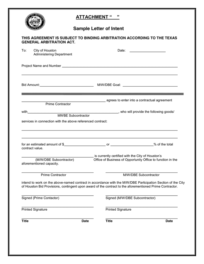 Letter Of Intent Subcontractor Agreement Template - Infoupdate.org