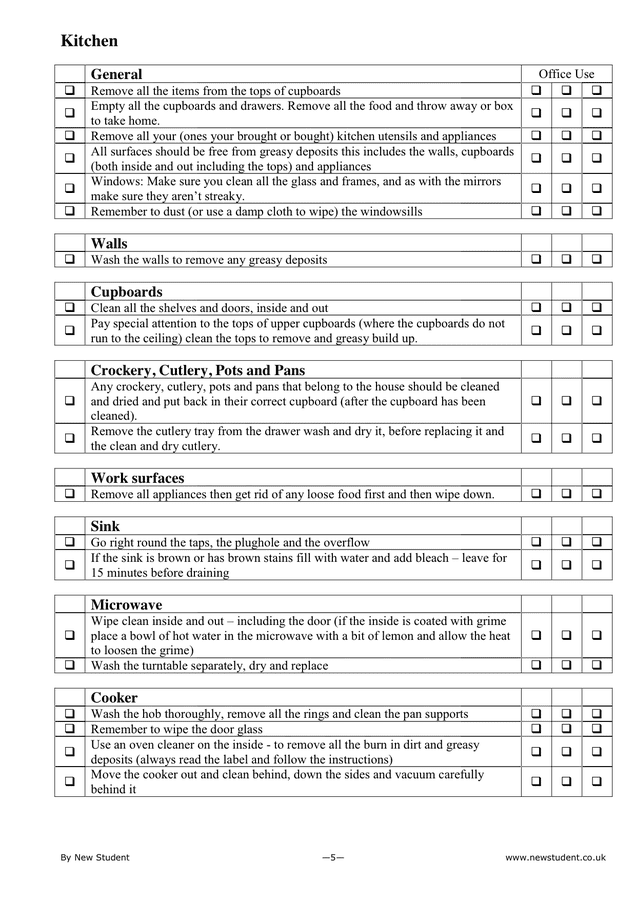 House Cleaning Checklist in Word and Pdf formats - page 5 of 8