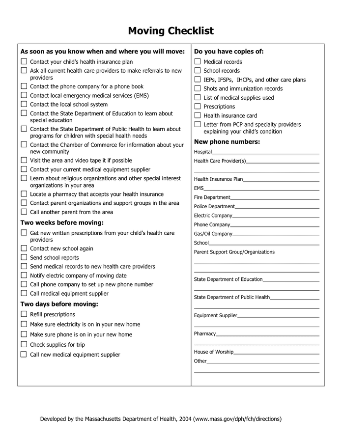 moving checklist template