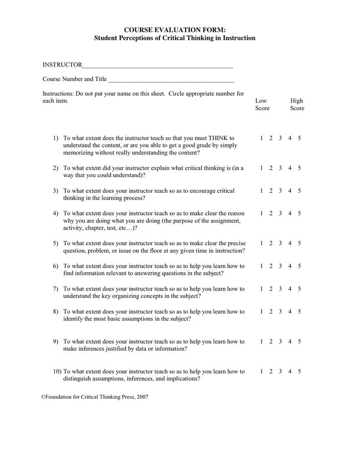 Course Evaluation Form - download free documents for PDF, Word and Excel