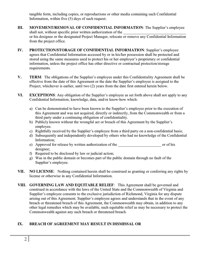 Confidentiality Agreement In Word And Pdf Formats - Page 2 Of 3