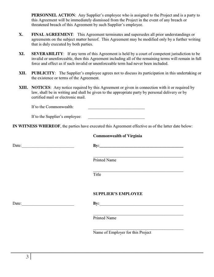 Confidentiality agreement in Word and Pdf formats - page 3 of 3