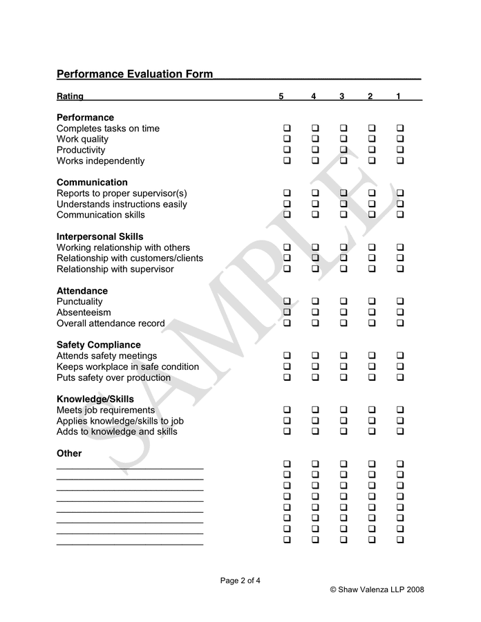 Performance Evaluation Form In Word And Pdf Formats Page 2 Of 4 3561