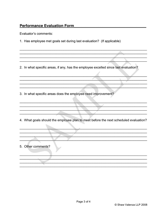 Performance Evaluation Form in Word and Pdf formats - page 3 of 4