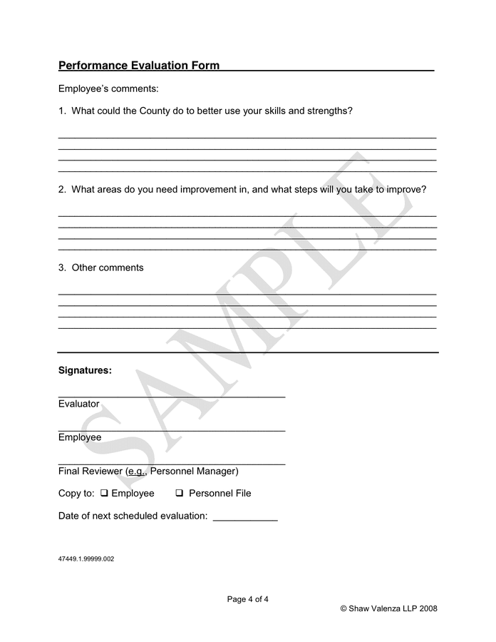 Performance Evaluation Form in Word and Pdf formats - page 4 of 4