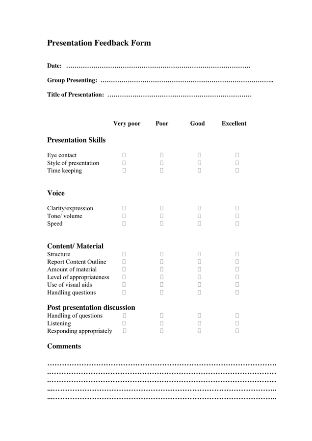 feedback form template for presentation