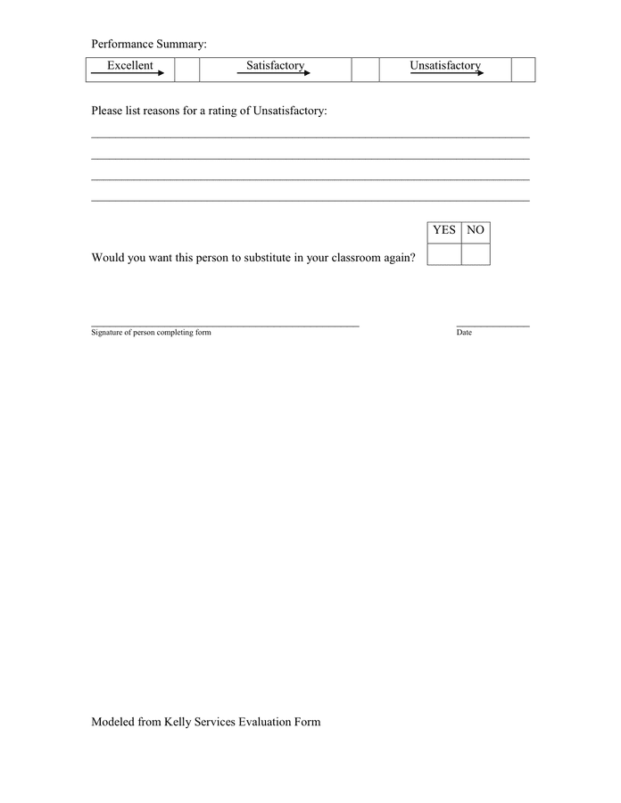 Substitute Teacher Evaluation Form in Word and Pdf formats - page 2 of 2