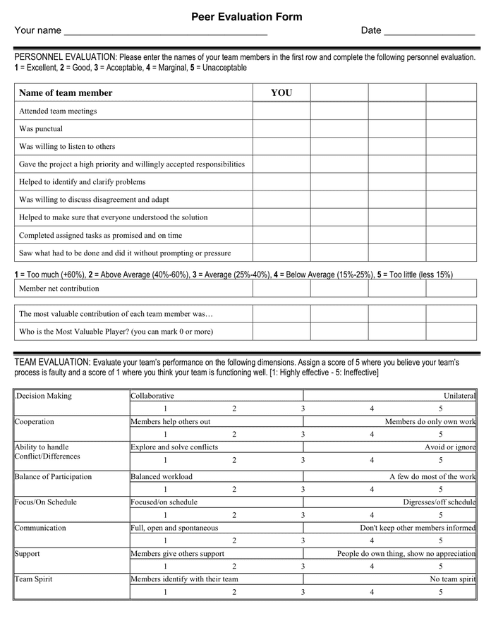 Peer Evaluation - download free documents for PDF, Word and Excel