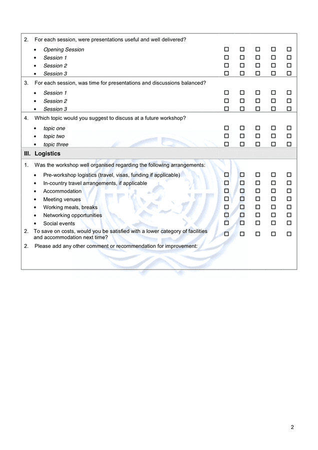 Workshop Evaluation Form in Word and Pdf formats - page 2 of 2