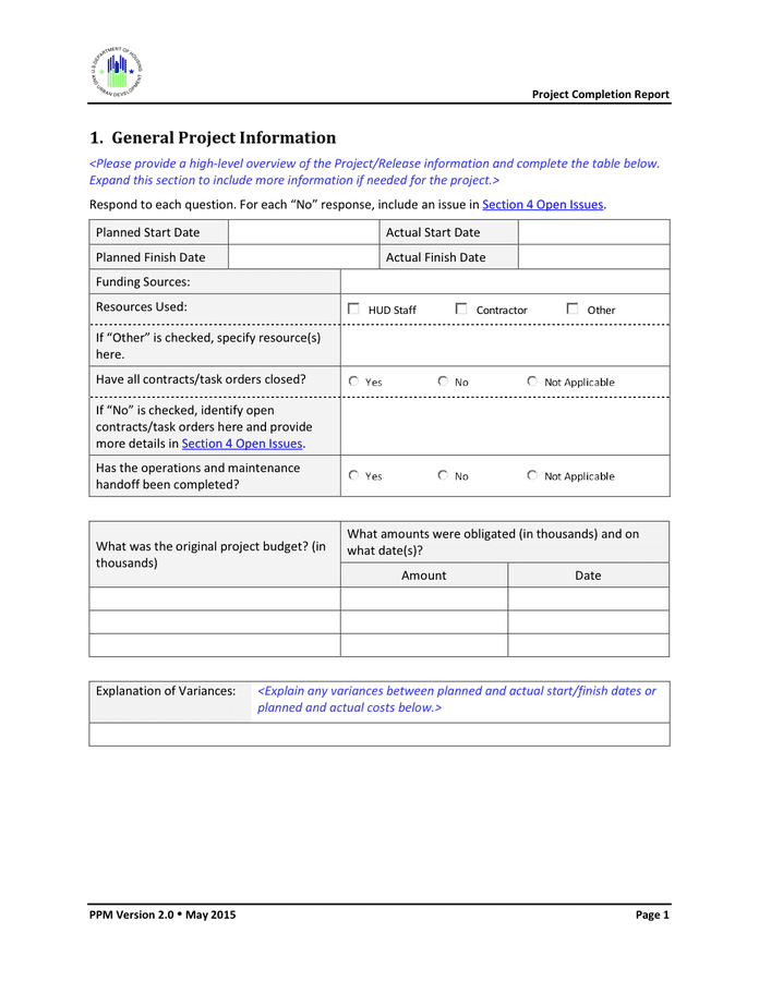 Project Completion Report Template in Word and Pdf formats page 4 of 13