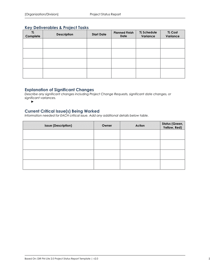 Project status report template excel image