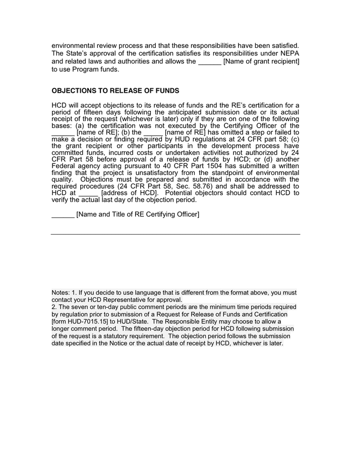 Sample Notice of Intent to Request a Release of Funds in Word and Pdf