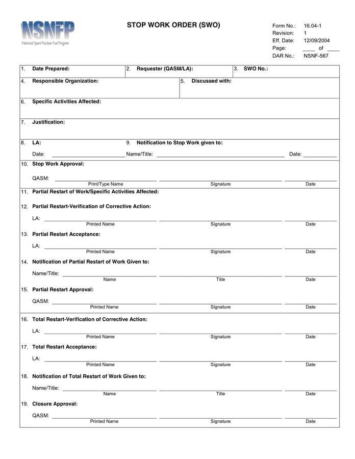 Stop Work Order In Word And Pdf Formats