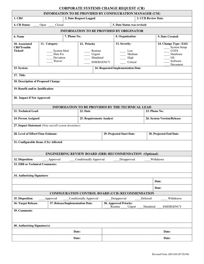 Pcms change request form in Word and Pdf formats