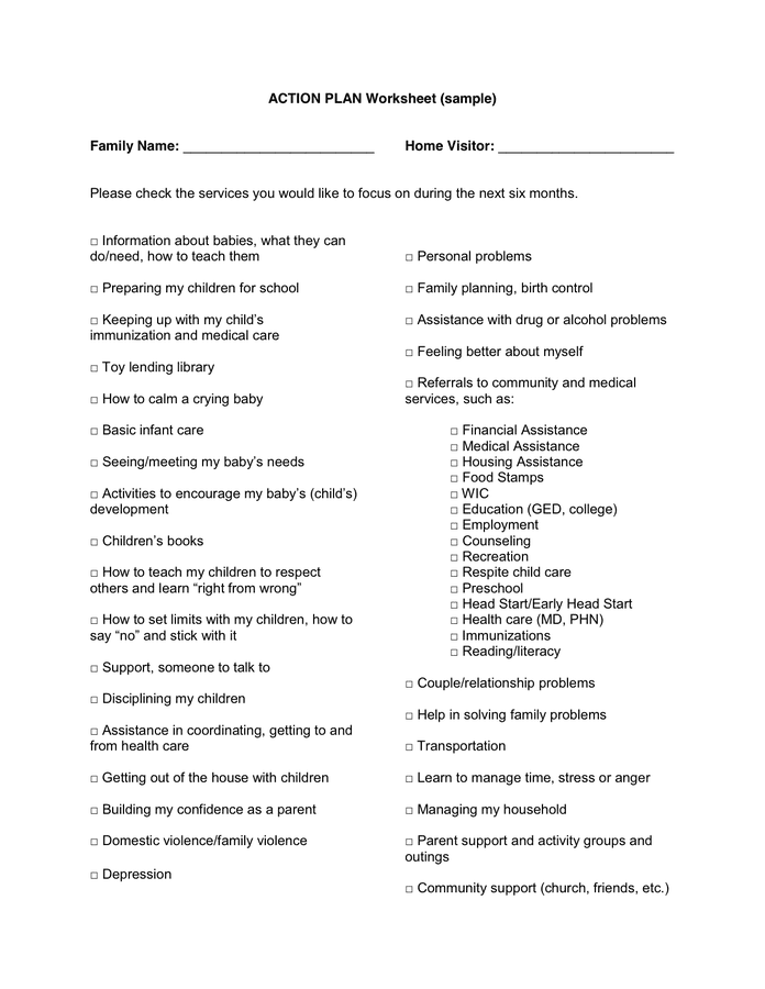 ACTION PLAN Worksheet in Word and Pdf formats