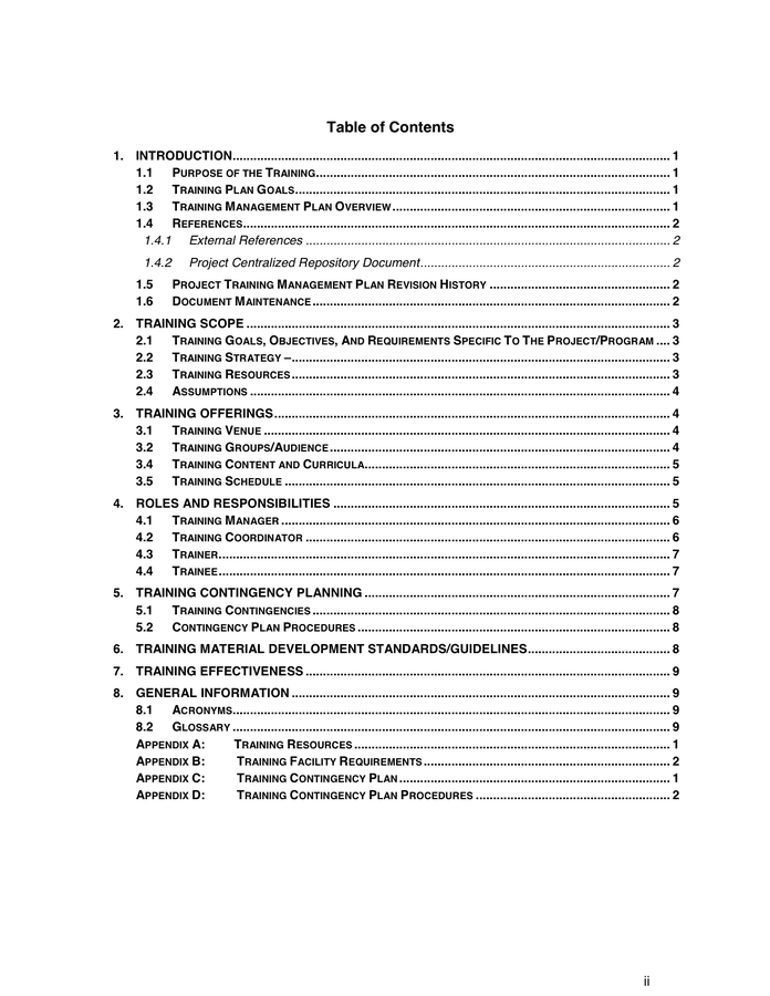 Project Training Management Plan in Word and Pdf formats - page 4 of 18