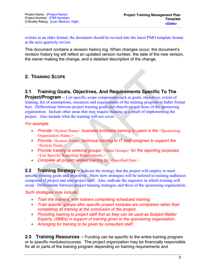 Project Training Management Plan in Word and Pdf formats page 7 of 18