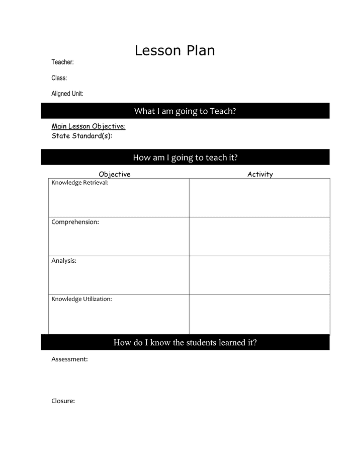 Lesson Plan in Word and Pdf formats