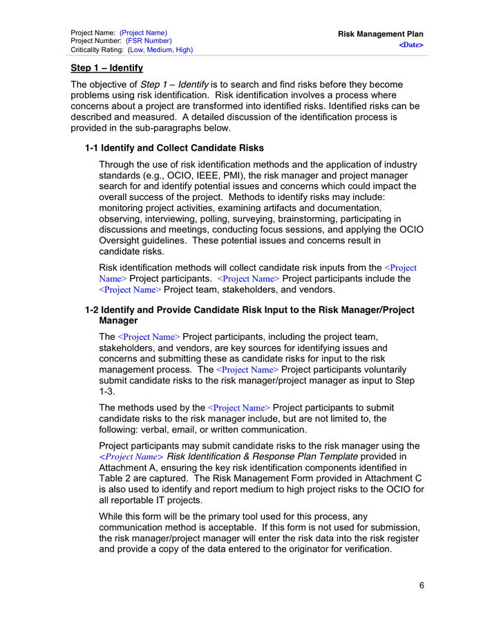 OSI Risk Management Plan Template in Word and Pdf formats - page 10 of 27