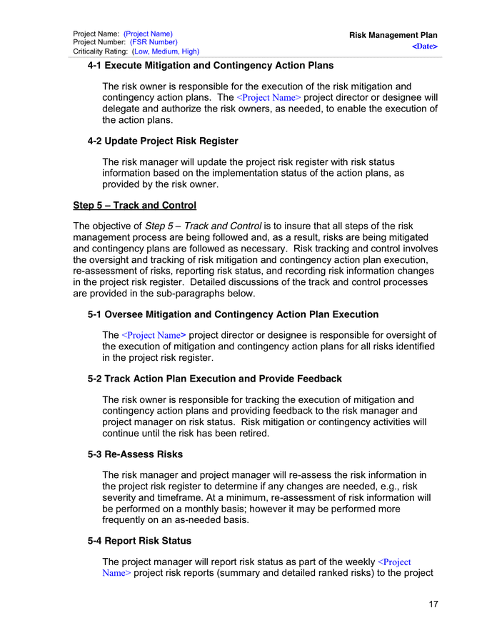 OSI Risk Management Plan Template in Word and Pdf formats - page 21 of 27