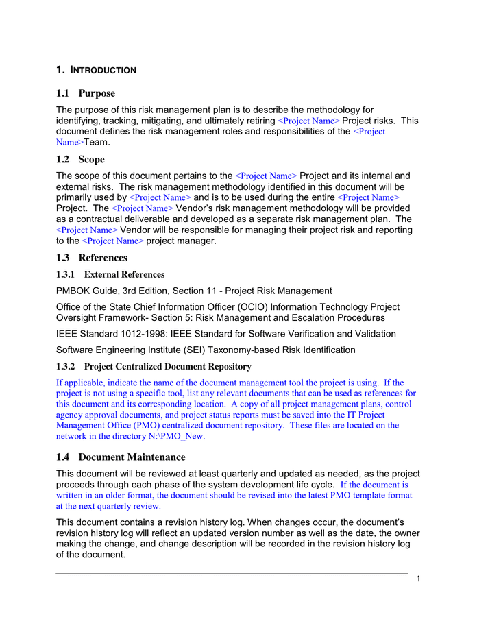 OSI Risk Management Plan Template in Word and Pdf formats - page 5 of 27