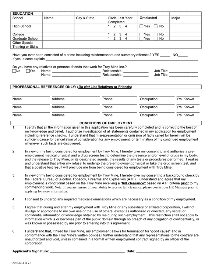 application for employment form in word and pdf formats page 2 of 2