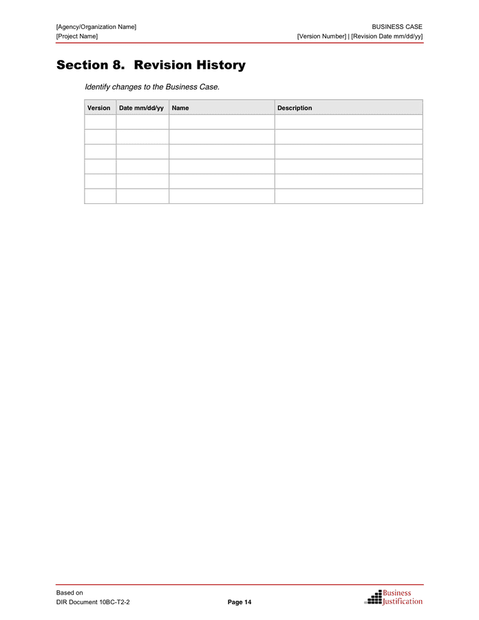 Business Case Template in Word and Pdf formats page 18 of 19