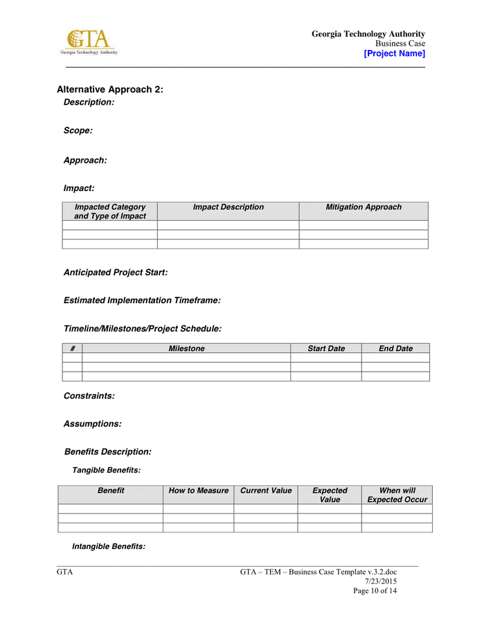 Business Case Template in Word and Pdf formats - page 10 of 14