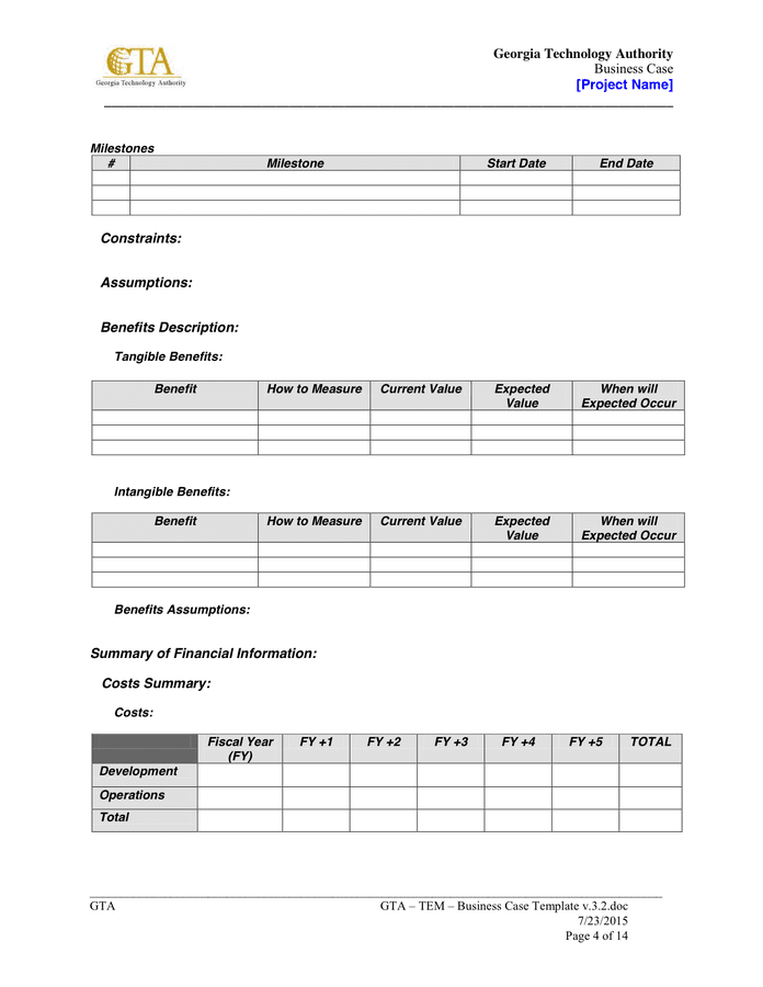 Business Case Template in Word and Pdf formats - page 4 of 14