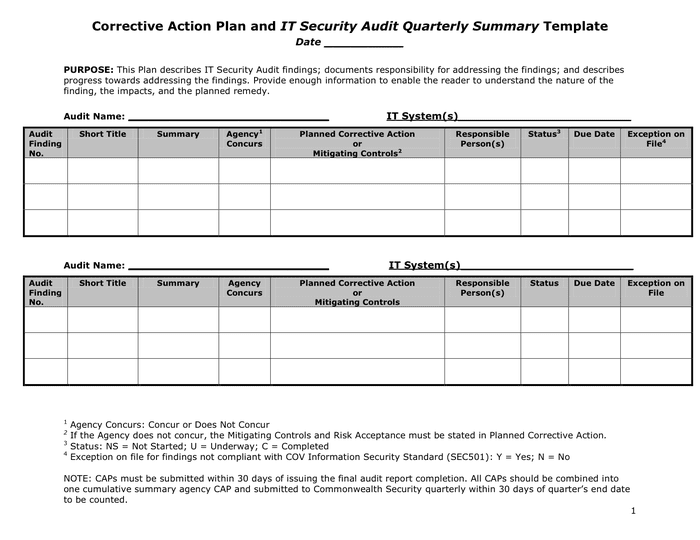 Corrective Action Plan Template in Word and Pdf formats
