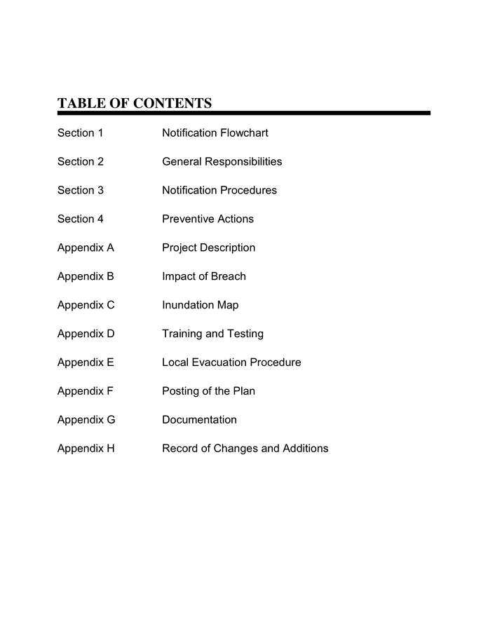Emergency action plan sample in Word and Pdf formats page 2 of 20