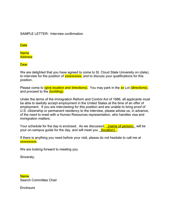 employer letter to ischedule interview