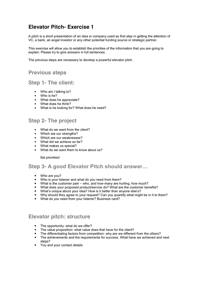 Elevator Pitch Examples download free documents for PDF, Word and Excel