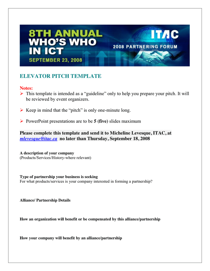 Elevator pitch in Word and Pdf formats