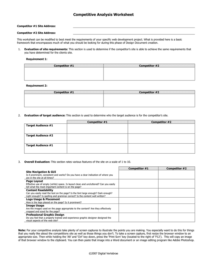 Competitive Analysis Worksheet In Word And Pdf Formats