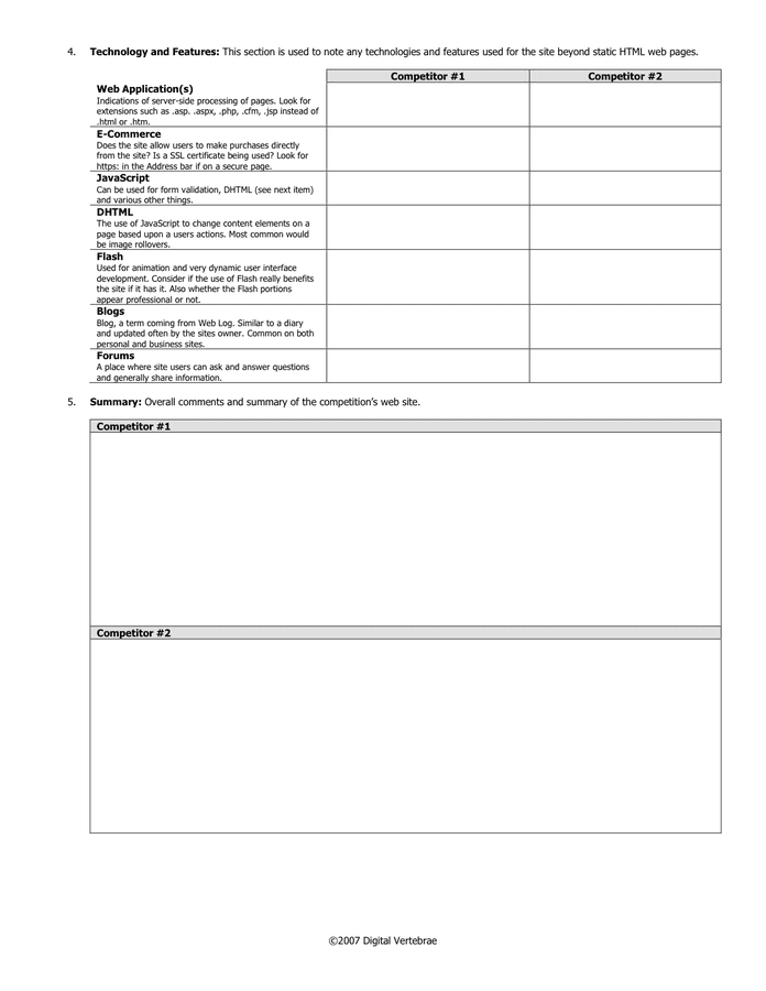 Competitive Analysis Worksheet in Word and Pdf formats - page 2 of 2