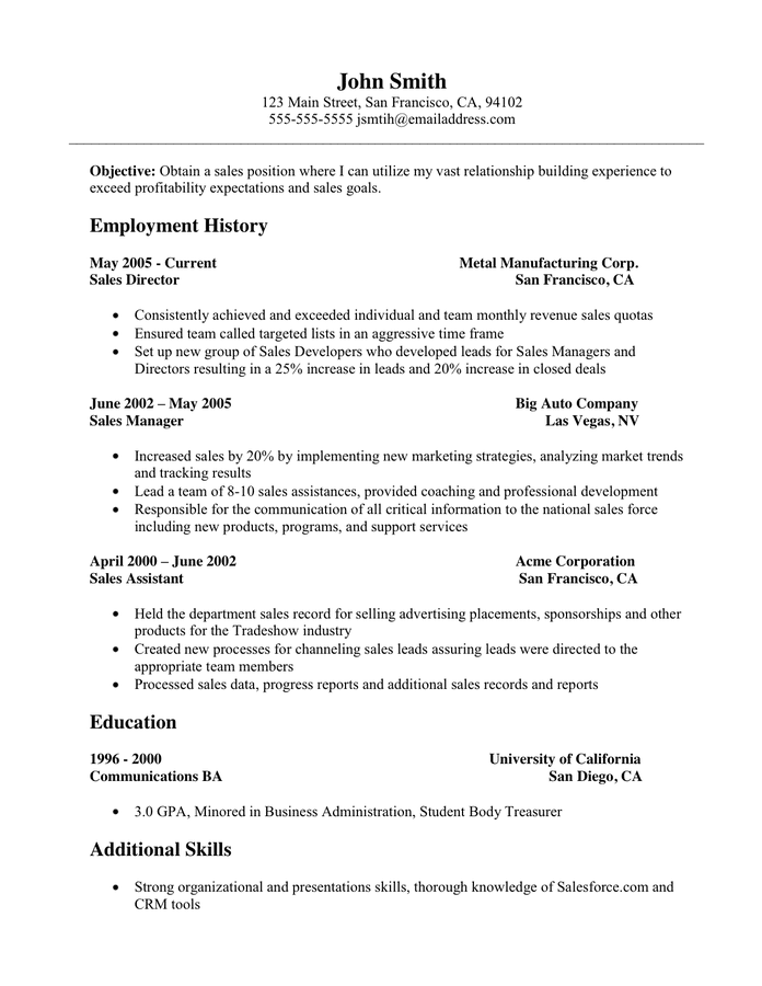 Sales Resume in Word and Pdf formats