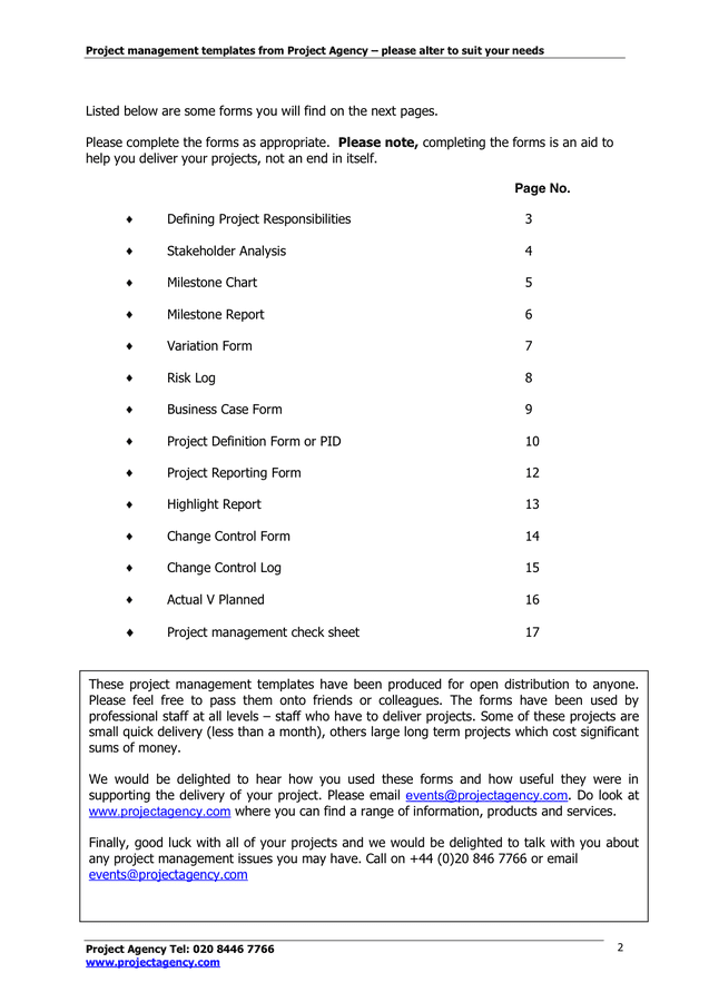Project Management Templates in Word and Pdf formats - page 2 of 18