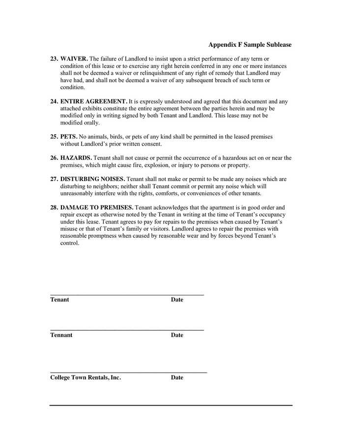 RENTAL AGREEMENT In Word And Pdf Formats Page 5 Of 6