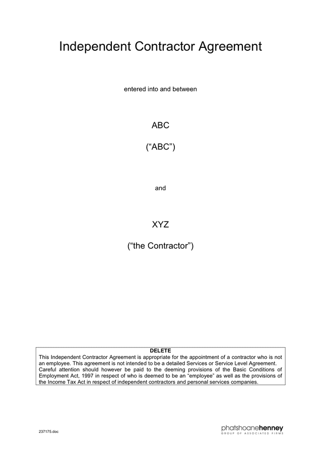 Independent Contractor Agreement in Word and Pdf formats