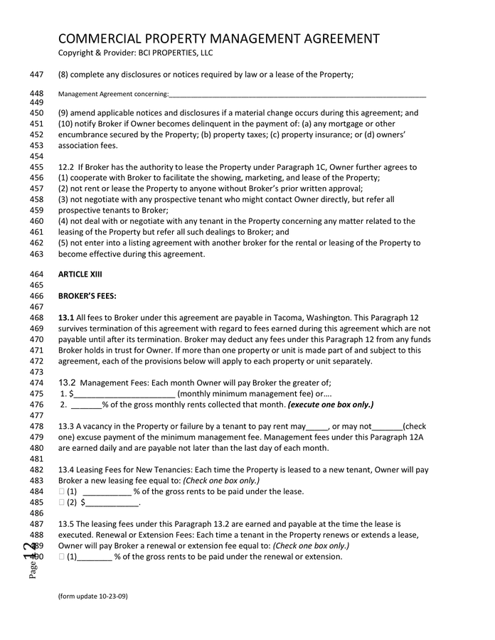 Commercial Property Management Agreement in Word and Pdf formats - page ...