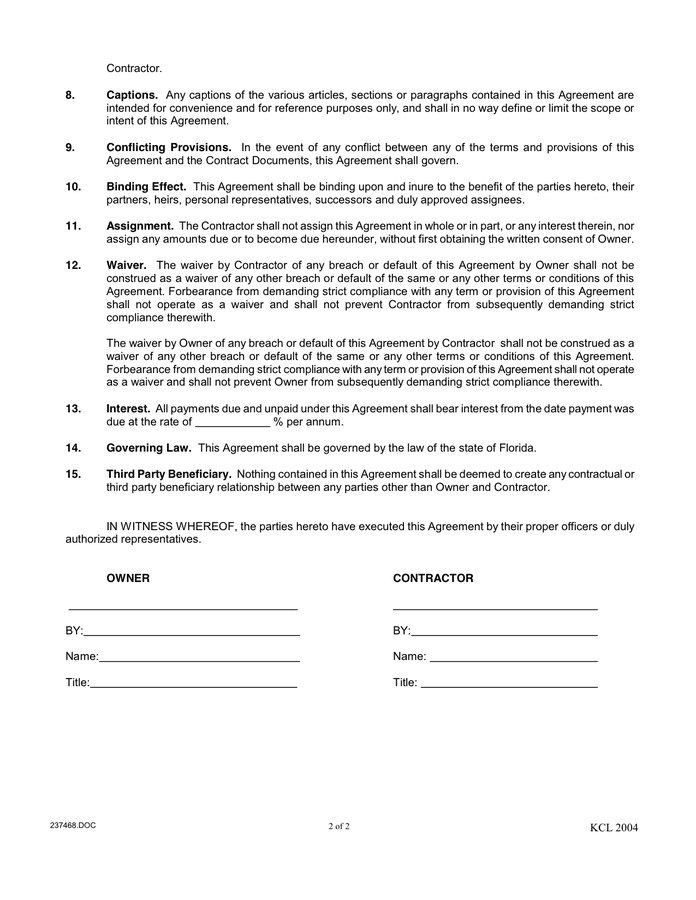 COMMERCIAL CONSTRUCTION AGREEMENT Sample In Word And Pdf Formats Page 