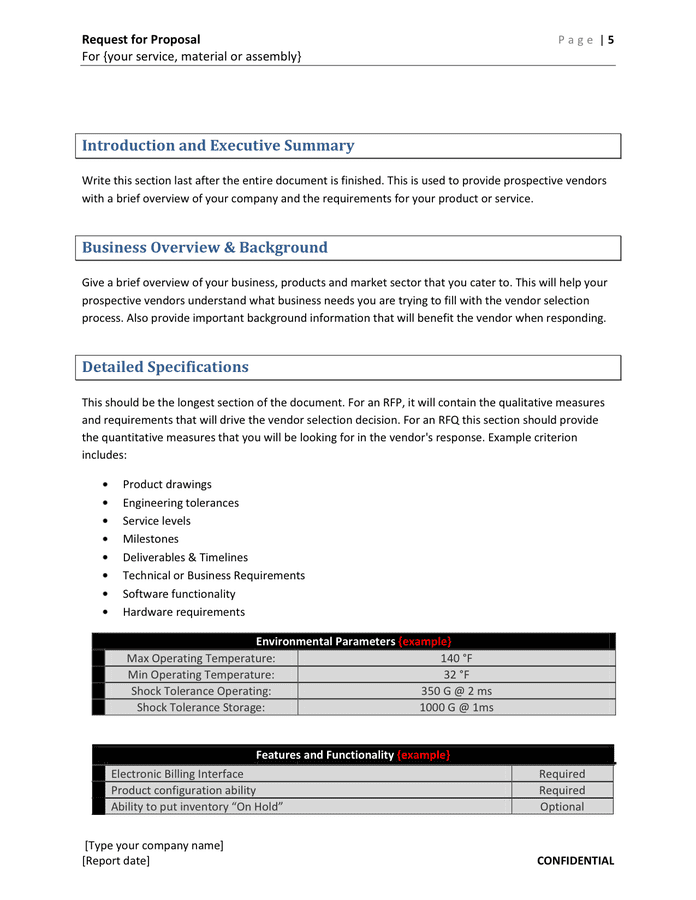 Request for Proposal sample page 5