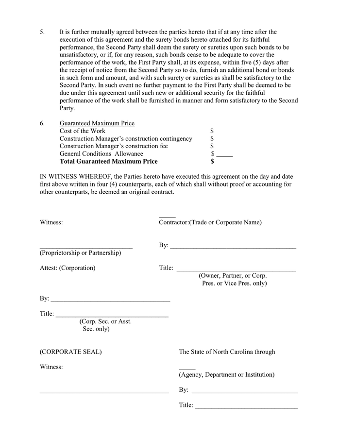 FORM OF CONSTRUCTION MANAGER CONTRACT in Word and Pdf formats - page 3 of 3