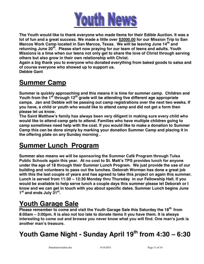 CHURCH COMMUNITY NEWSLETTER Template In Word And Pdf Formats - Page 11 ...